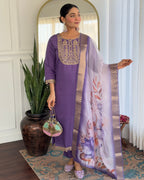 Teeya Creation Lavender Color Viscose Rayon Embroidery Work Fully Stitched Kurti Set | Grocsy
