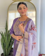 Teeya Creation Lavender Color Viscose Rayon Embroidery Work Fully Stitched Kurti Set | Grocsy