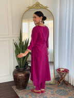 Teeya Creation Wine Color Viscose Rayon Embroidery Work Fully Stitched Kurti Set | Grocsy