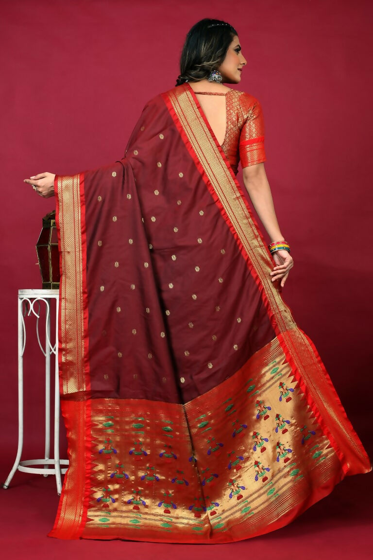 Jyoti Fashion Women's Maroon Paithani Silk Zari Woven Saree with Blouse | Grocsy