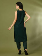 Myshka Women's Green Embroidered Cotton Straight Party Kurta Set | Grocsy