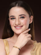 NVR Women Gold-Polished & Black Brass Hand Mangalsutra Link Bracelet | Grocsy