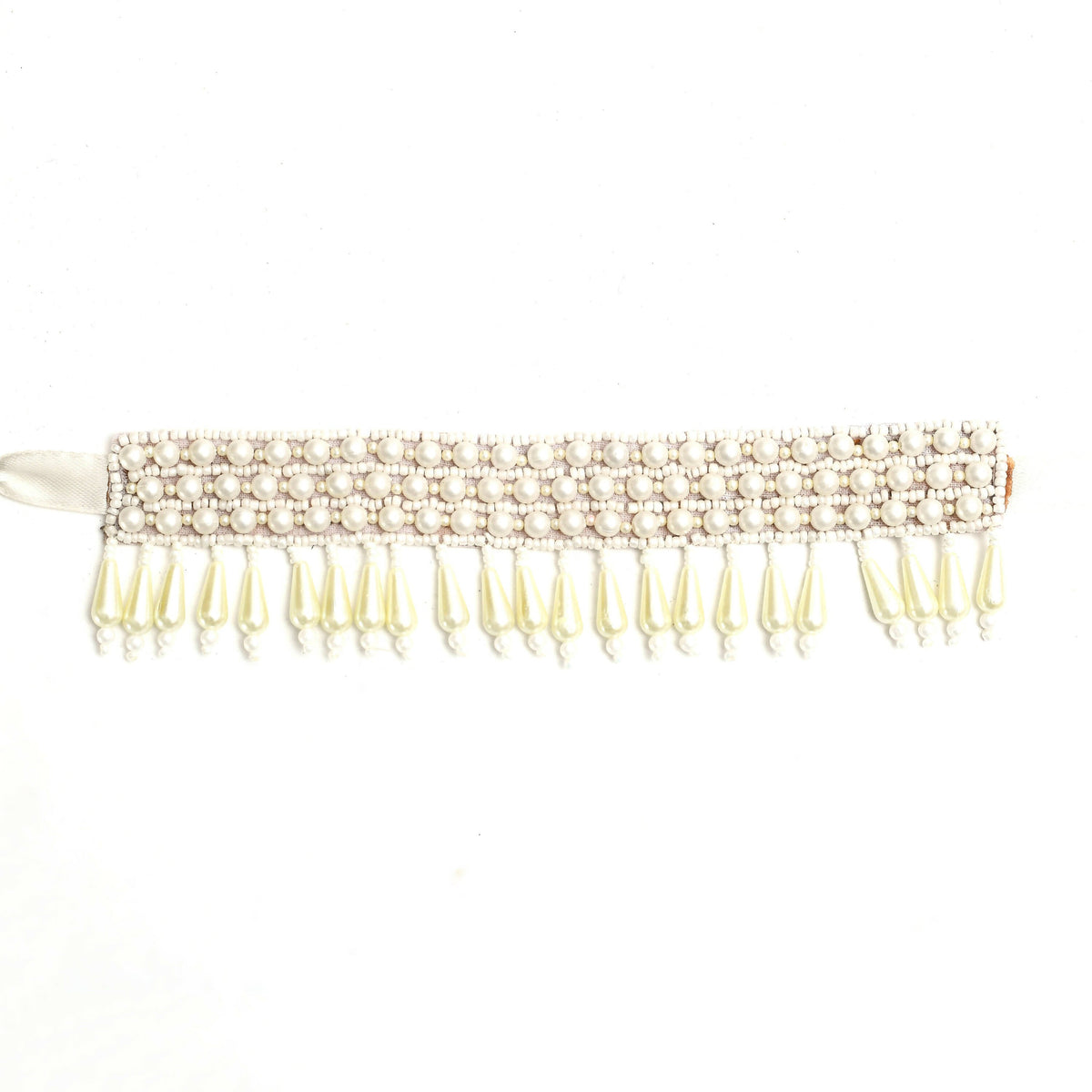 Mominos Fashion Johar Kamal Off White Handicraft Pearls Necklace with Earrings For Women