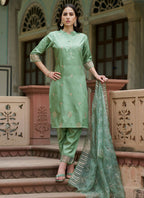 Vellora Pista Green Silk Blend Embroidery Work Ready-to-Wear Salwar Suit | Grocsy