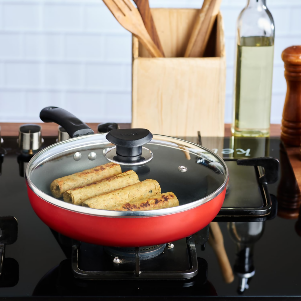 Vinod Zest Inducto Aluminium Non Stick Deep Frypan with Glass Lid | Grocsy