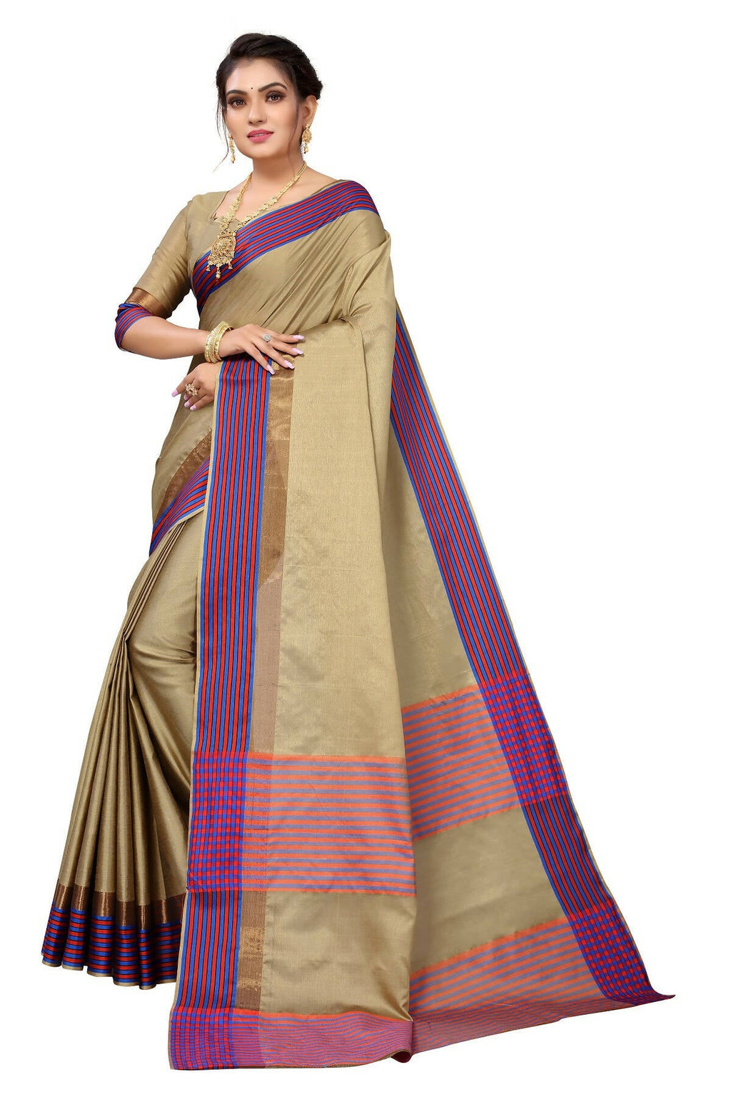 Vamika Ethnic Fire Brown Cotton Silk Saree | Grocsy