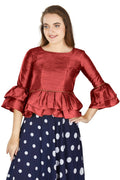 Aastha Fashion Women's Maroon Art Silk Bell Sleeves attire with Poly Cotton Lining Blouse | Grocsy