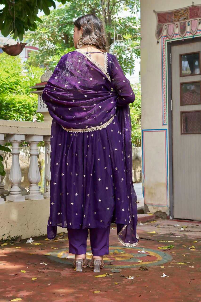 Lehenga Mart Designer Anarkali Suit With Kurta, Pant, Dupatta For Women-Violet | Grocsy