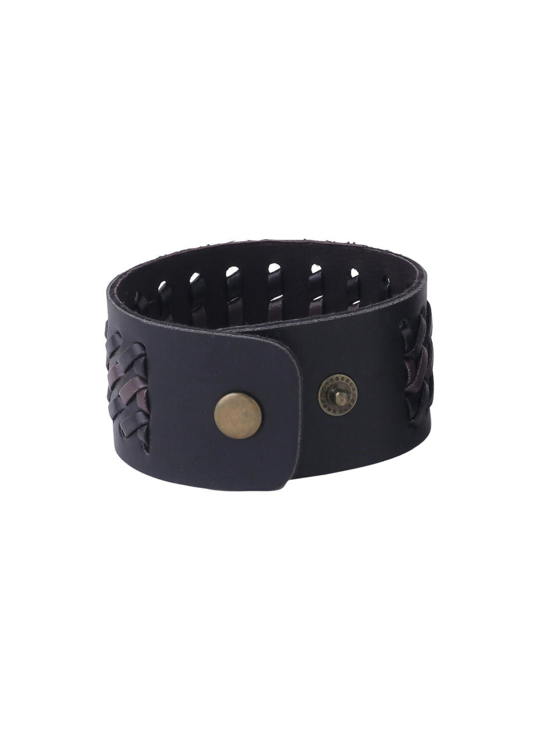 NVR Men's Set of 2 Black Leather Bracelet | Grocsy