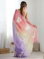 PR Fashion Peach Lavender Gold Crush Embroidery Work Saree | Grocsy