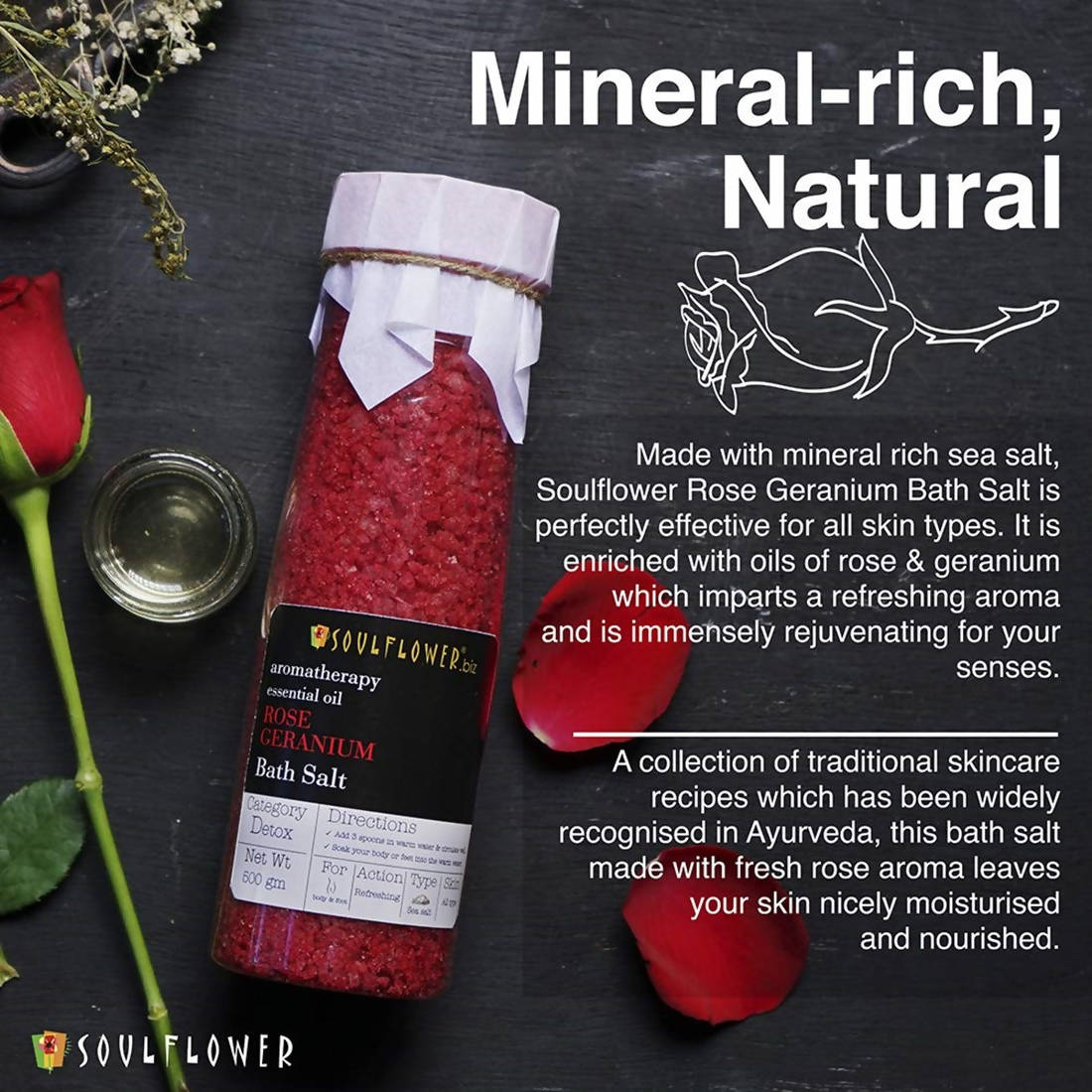 Soulflower Aromatherapy Essential Oil Rose Geranium Bath Salt | Grocsy