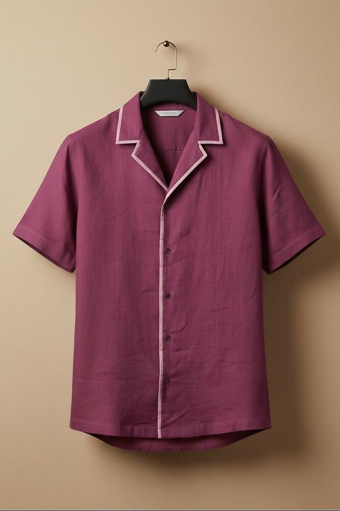 Sundown — Burgundy Linen Shirt by Hilo Design | Grocsy
