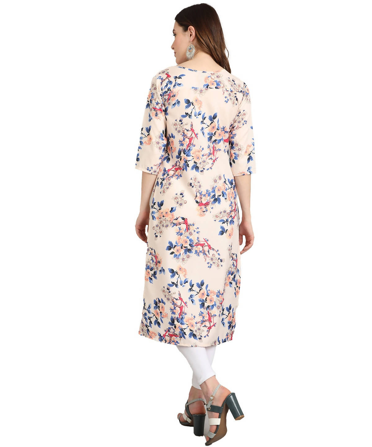 Vamika Cream French Crepe Printed Party Wear/Casual Wear Kurti (K1057 M) | Grocsy