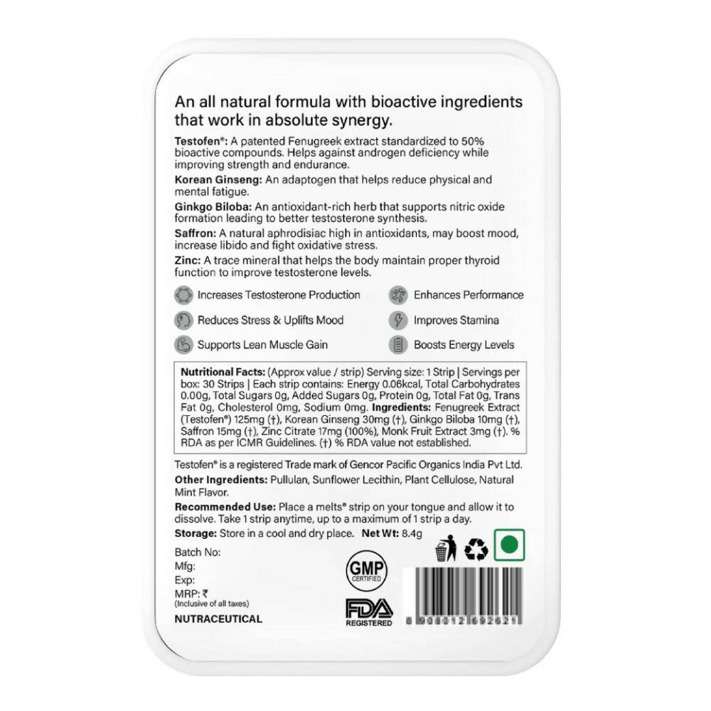 Wellbeing Nutrition Melts Testo Power Oral Strips-mixed fruit | Grocsy