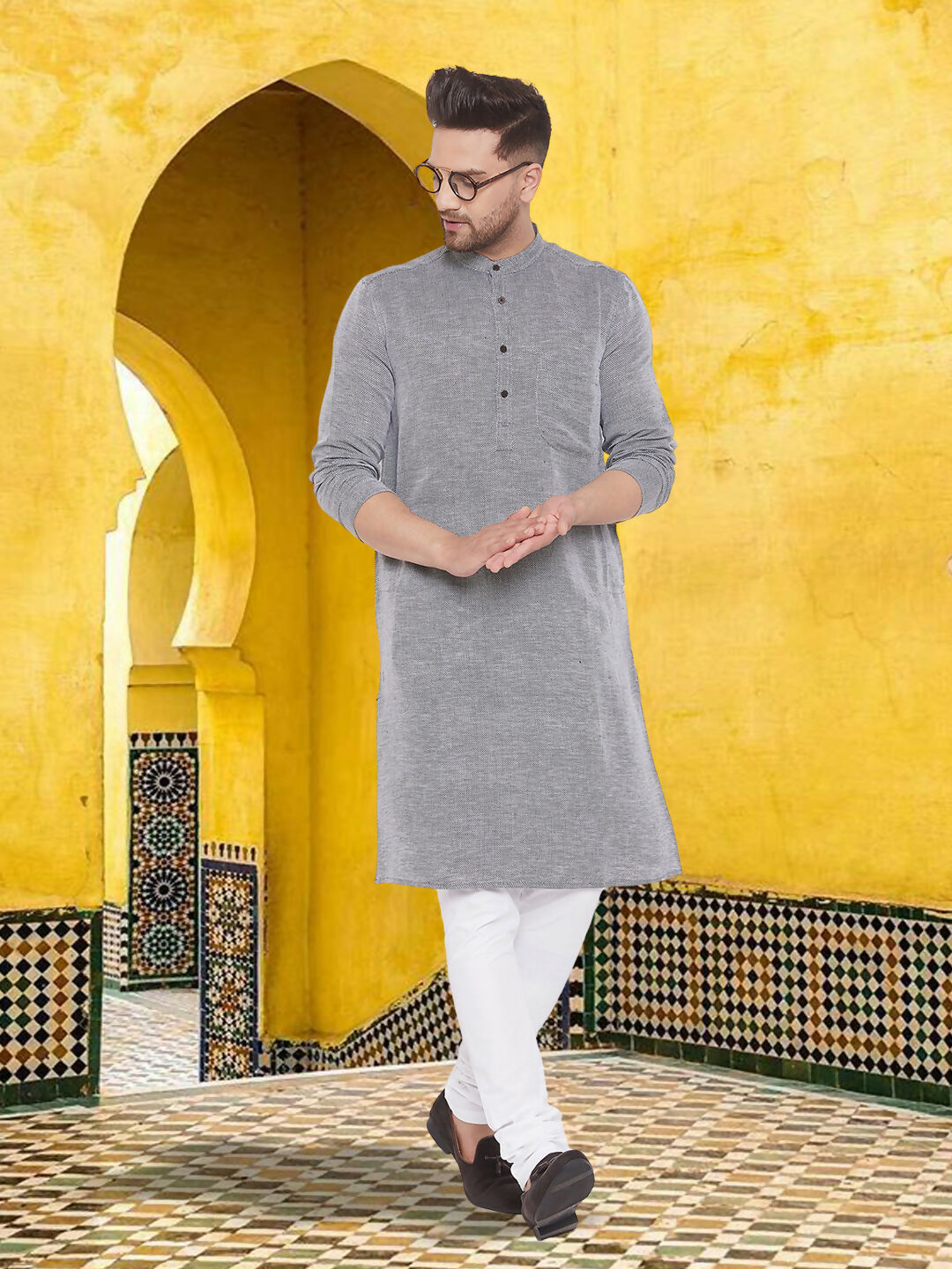 Even Apparels Men's Pure Cotton Grey Kurta | Grocsy