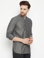 Even Apparels Grey Color Pure Cotton Short Men's Beautiful Kurta With Band Collar | Grocsy
