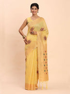 Shree Shyam Fashion Linen Cotton Yellow Saree | Grocsy
