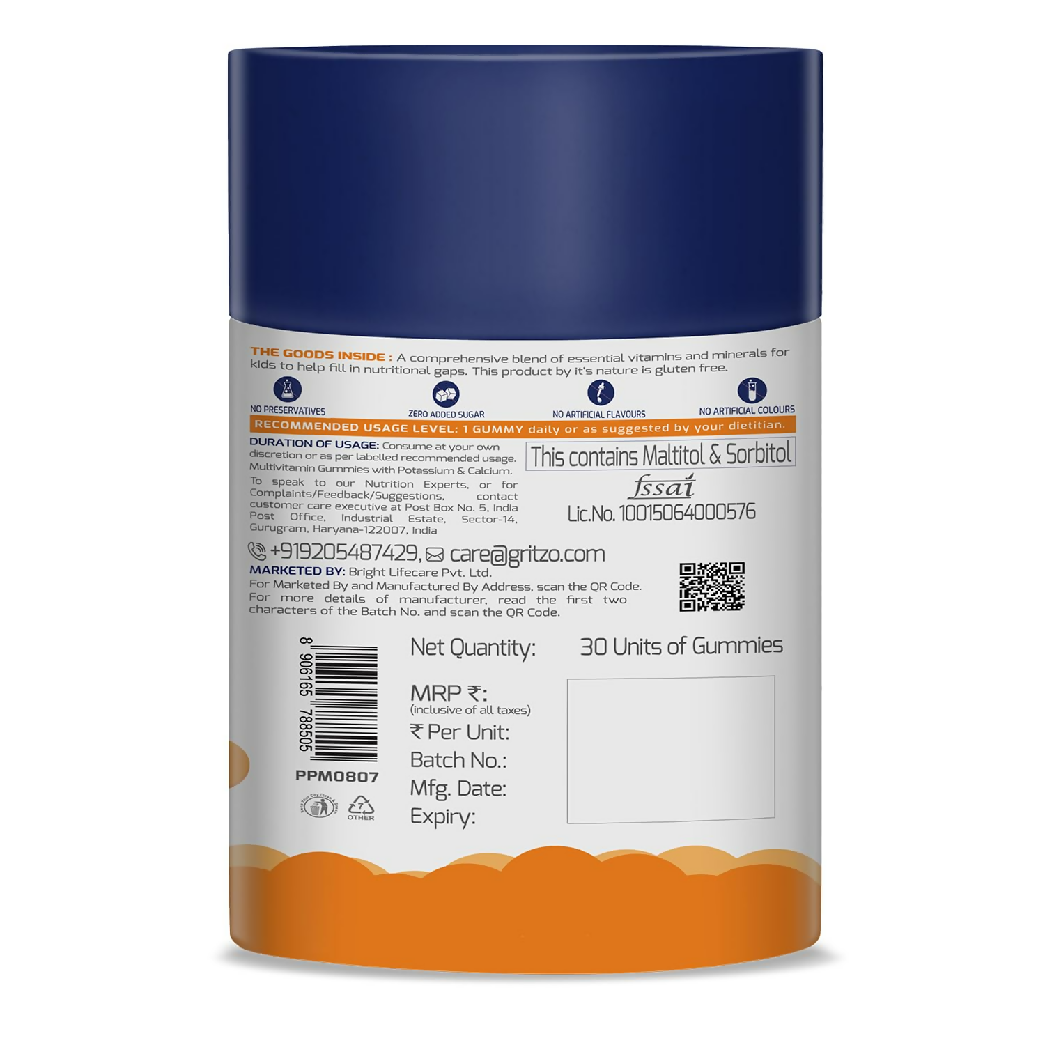 Gritzo Super Gummies, Multivitamin for Kids (Natural Strawberry & Natural Orange Flavours) | Grocsy