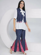 Joban Fashion White Rayon Crepe Hand-Embellished (Mirror Work) Sharara with Shirt and Jacket | Grocsy