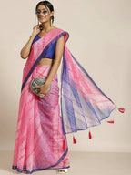 Purple Organza Printed Saree With Blouse Piece - Nivaa | Grocsy