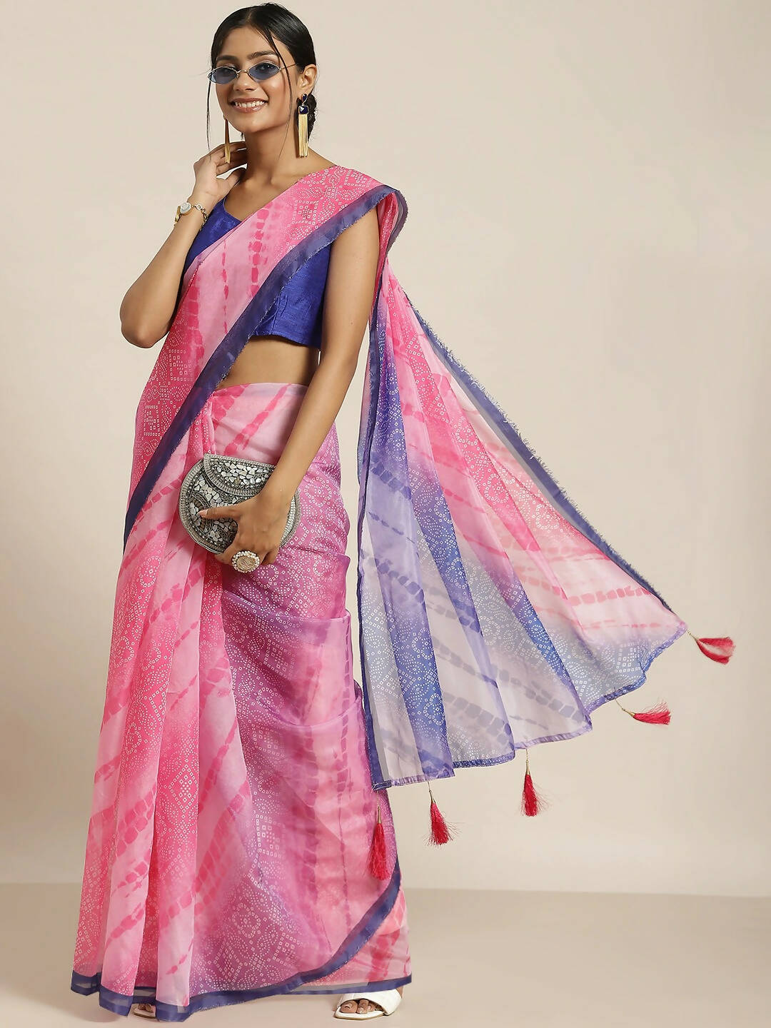 Purple Organza Printed Saree With Blouse Piece - Nivaa | Grocsy