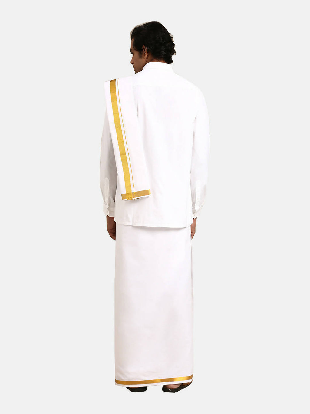 Ramraj Cotton Mens 1/2 " Poly Cotton 3 In 1 Dhoti, Towel - White | Grocsy