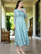 Souchii Blue Floral Chiffon Maxi Dress | Grocsy