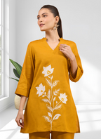 Joban Fashion Mustard Cotton, Linen Embroidered Readymade Cord Set | Grocsy