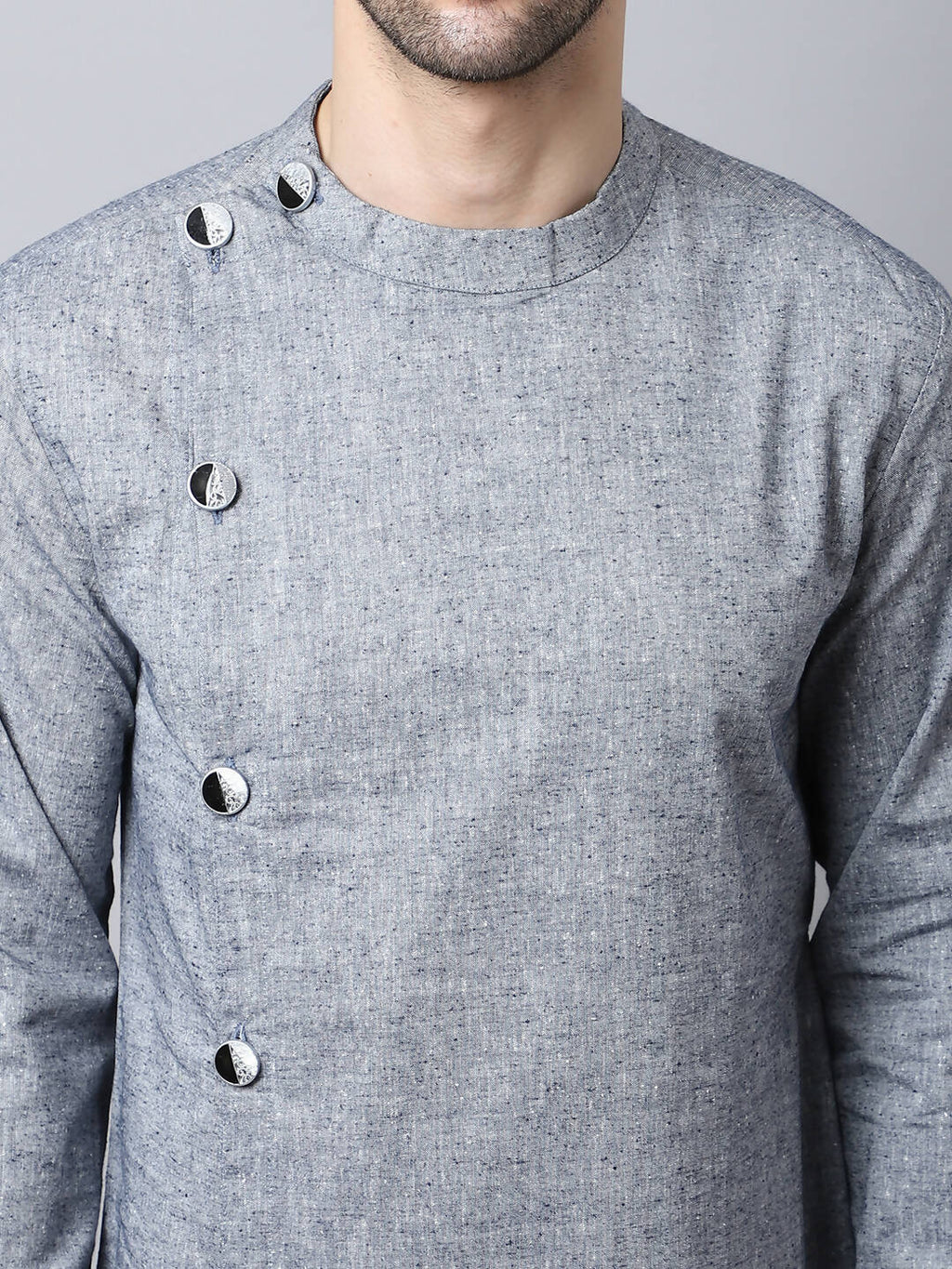 Even Apparels Grey Pure Cotton Sherwani Men's Kurta With Asymetrical Cut | Grocsy