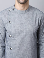 Even Apparels Grey Pure Cotton Sherwani Men's Kurta With Asymetrical Cut | Grocsy