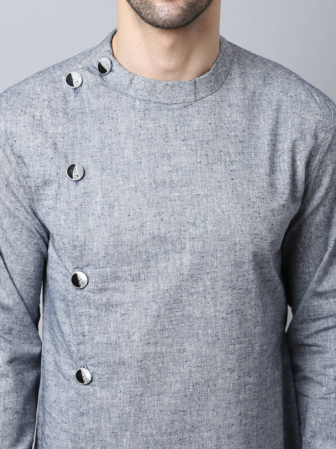 Even Apparels Grey Pure Cotton Sherwani Men's Kurta With Asymetrical Cut | Grocsy