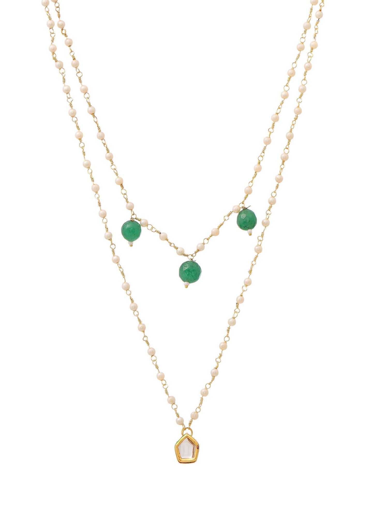 Ruby Raang Gold Kundan and Green Stone Layered Necklace | Grocsy