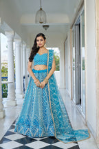 Eilara Glamorous Sky Blue Butterfly Net With Thread And Sequence Embroidered Work Lehenga Choli For Wedding | Grocsy