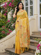 Shree Shyam Fashion Yellow Linen Cotton Saree | Grocsy