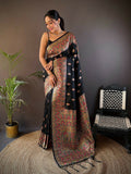 Joban Fashion Black Meena Weaves Pashmina Sarees | Grocsy