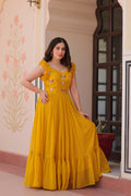 Joban Fashion Yellow Georgette Sequence Embroidery Work Gown | Grocsy