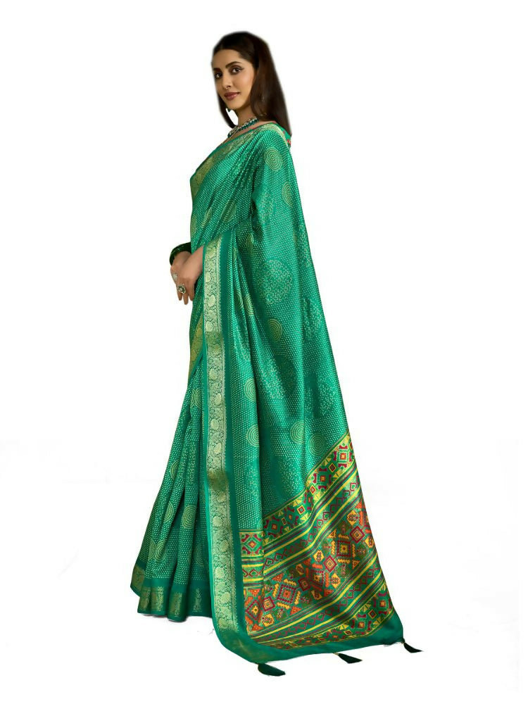 Joban Fashion Bottle Green Velvet Tussar Silk with Foil Print Saree | Grocsy