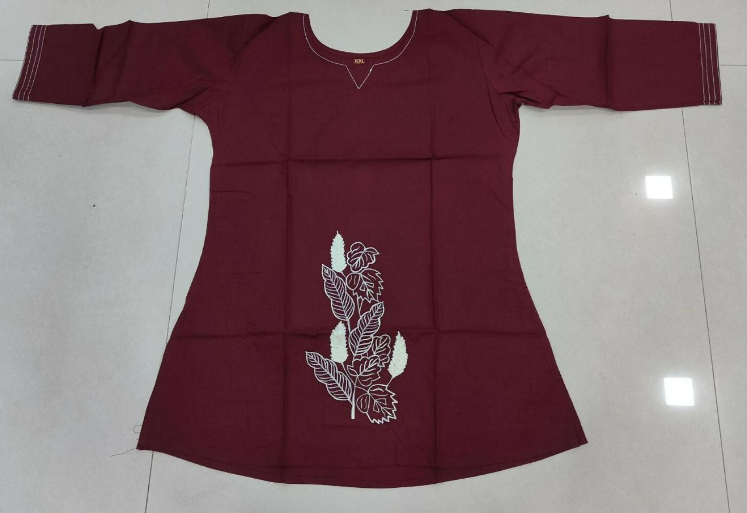 Teeya Creation Womens New Latest Cotton Wine Floral Embroidered Short Kurti | Grocsy