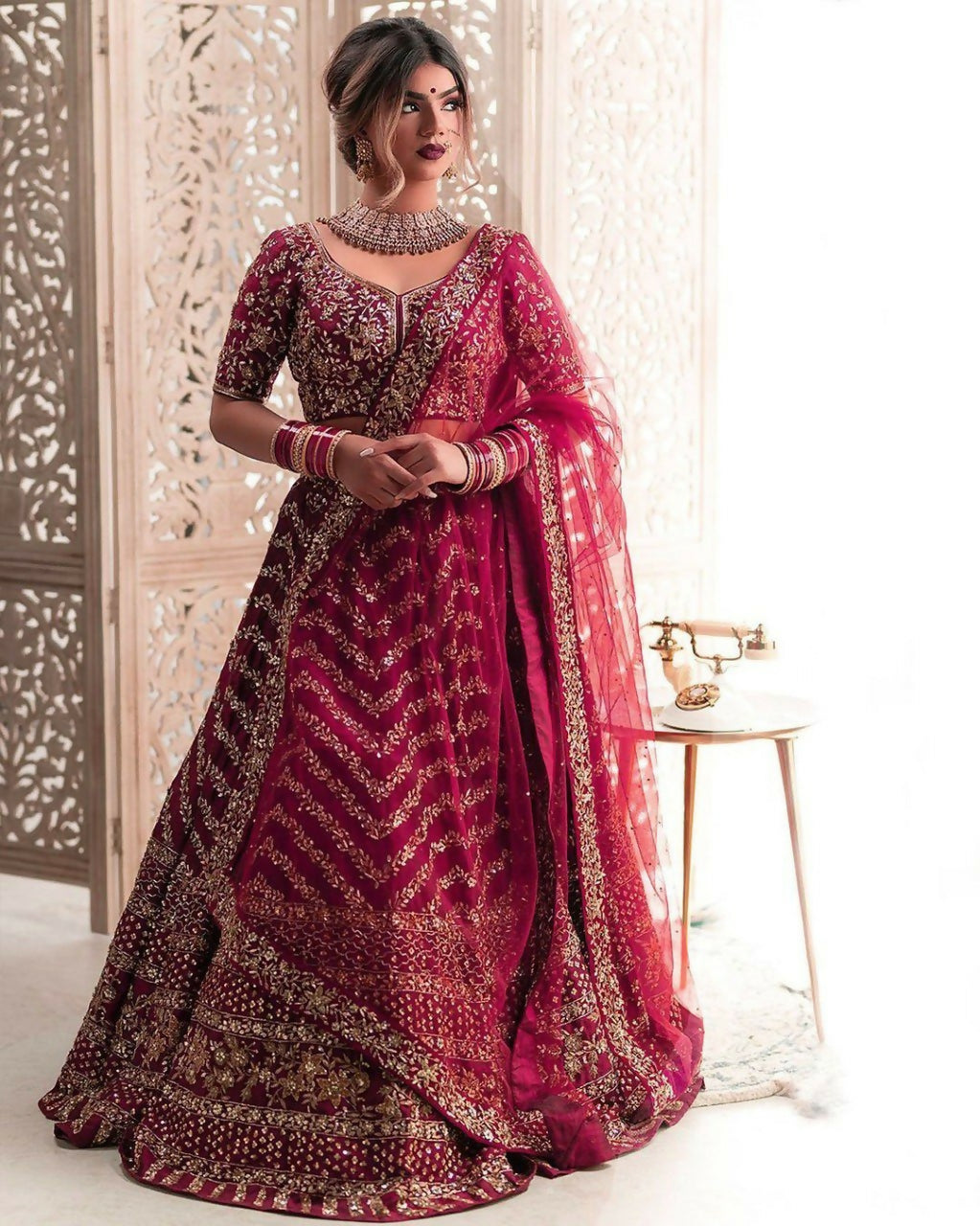 Jyoti Fashion Mesmerizing Red Silk Sequins with Zari Thread & Coding Dori Embroidery work Lehenga Choli with Dupatta | Grocsy