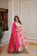 Teeya Creation Womens New Trending Digital Printed Russian Silk With Embroidery Zari Sequins-Work Gown Set | Grocsy