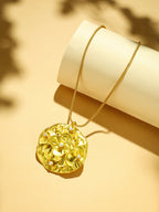 Nuyug 18K Gold-Plated Pearl Embellished Minimal Chain Textured Surface Floral Pendant Necklace | Grocsy