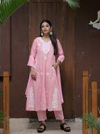 The52 Women's Beautiful Thread Work Cotton satin Fabric Flared Kurta Pant and Dupatta Set | Grocsy