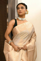 Joban Fashion Cream Saree Soft Tissue Plane | Grocsy