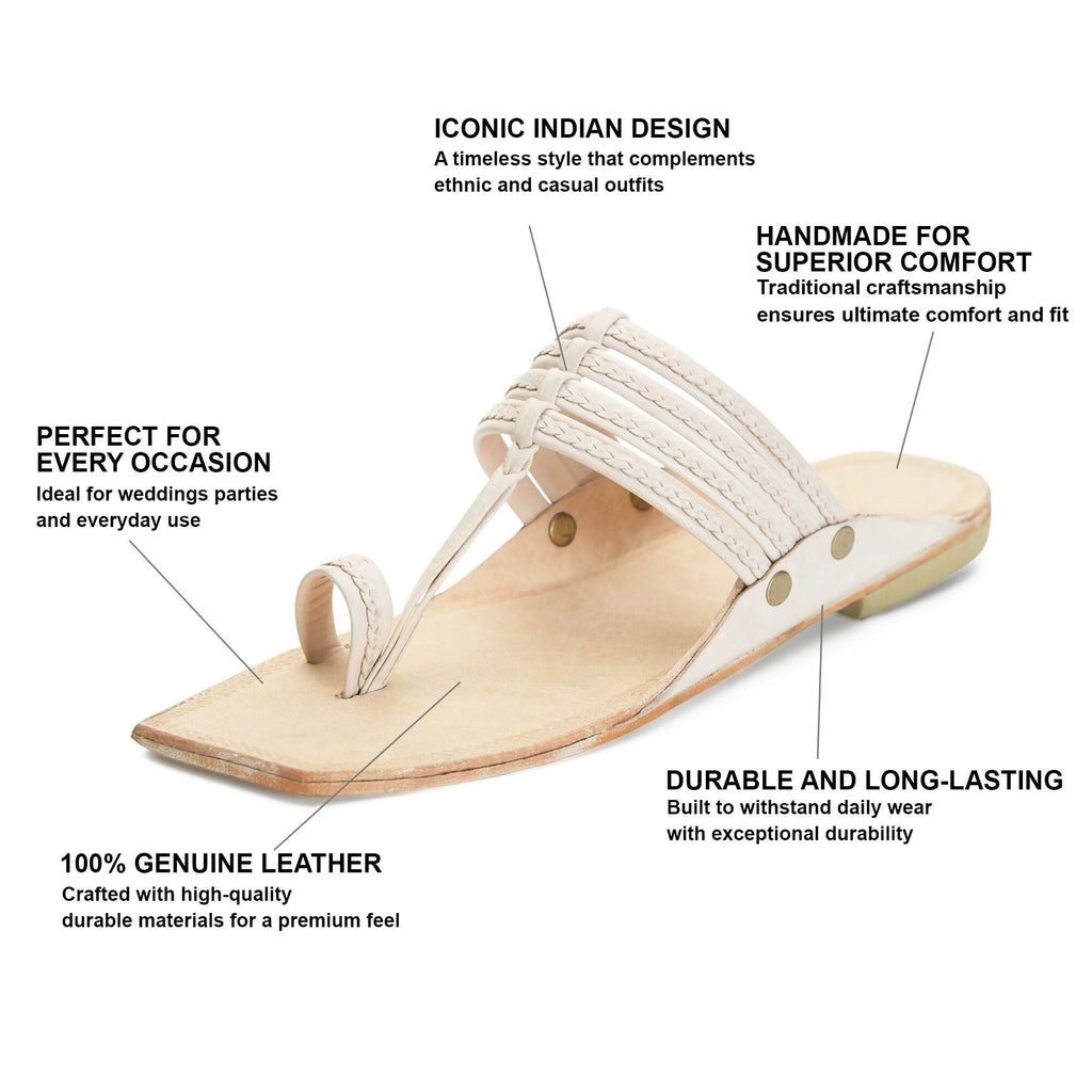 Stepsoft Men'S Off-White Kolhapuri Chappal | Handcrafted Ethnic Leather Wedding Footwear | Grocsy