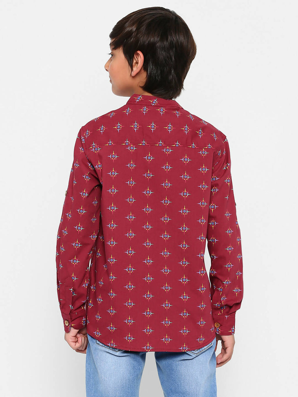 Manet Ethnic Full Sleeves Printed Shirt - Maroon | Grocsy