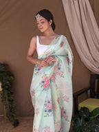 Vamsee Khadi Khatali Green Khadi Organza Saree | Grocsy