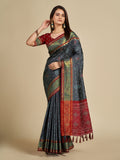 Vedant Vastram Grey Color Kanjeevaram Silk Saree - Grey | Grocsy