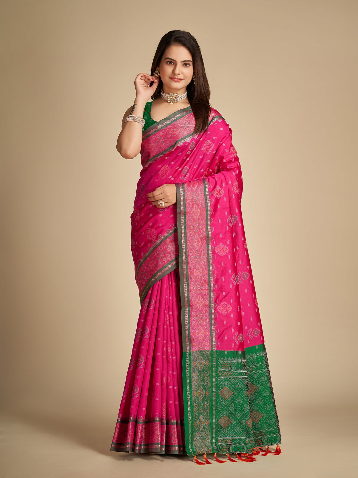 Vedant Vastram Rani Color Kanjeevaram Silk Saree - Rani Pink | Grocsy