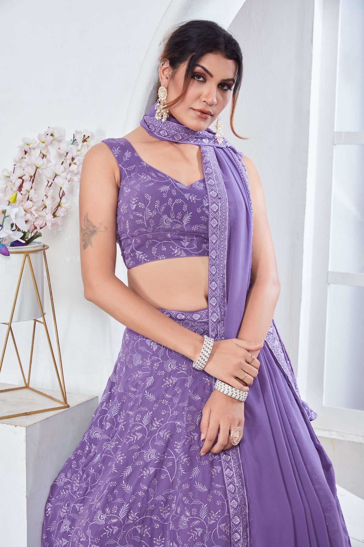 Lehenga Mart Designer Wedding Lehenga Choli For Women - Light Purple | Grocsy