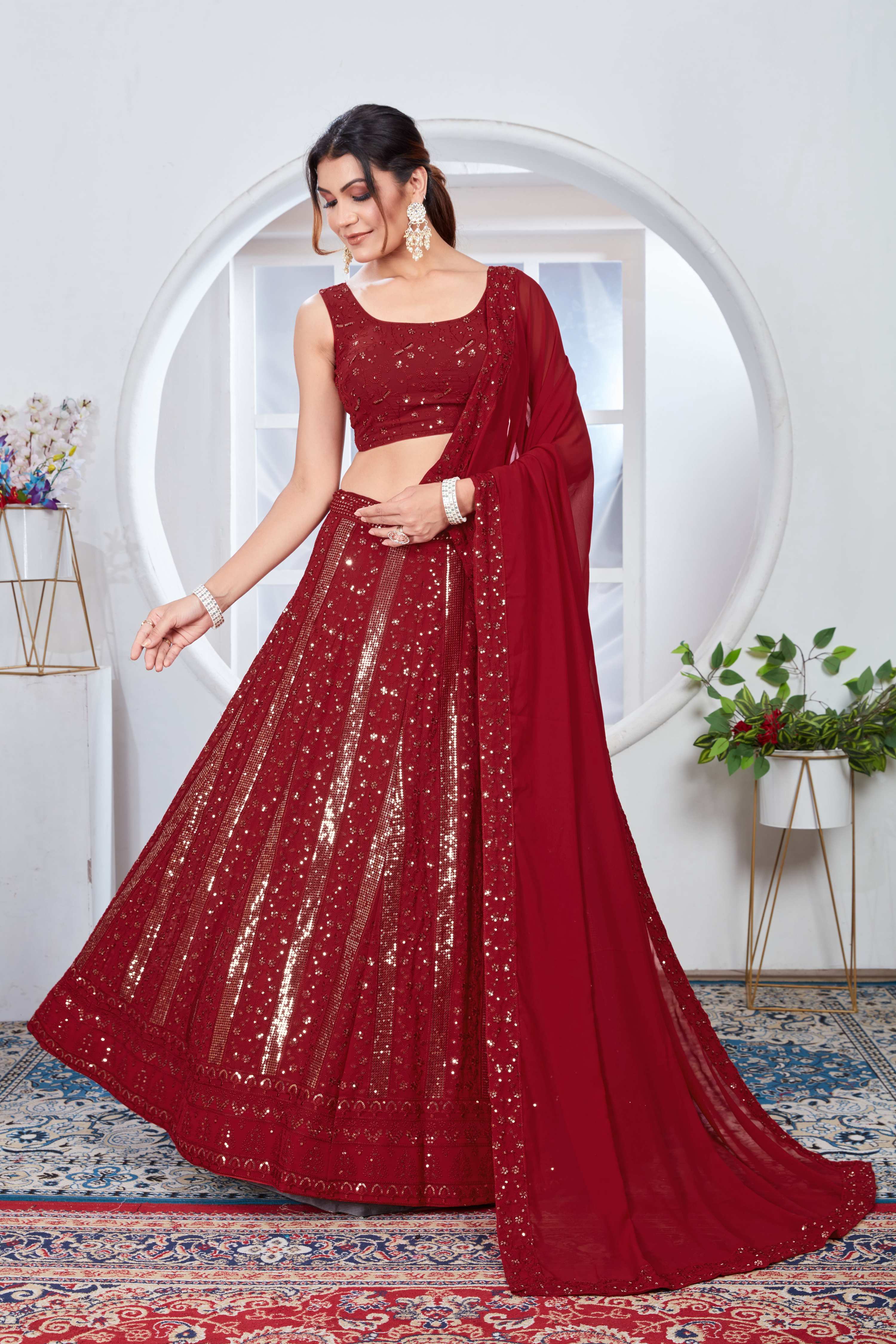 Lehenga Mart Designer Wedding Lehenga Choli For Women - Red | Grocsy